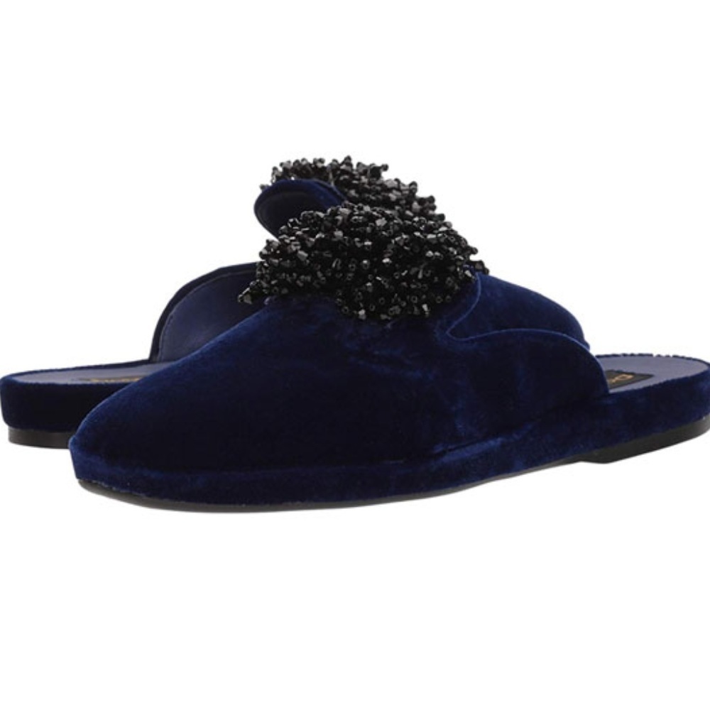 Donna Karan Cara Velvet Beaded Sapphire Mules